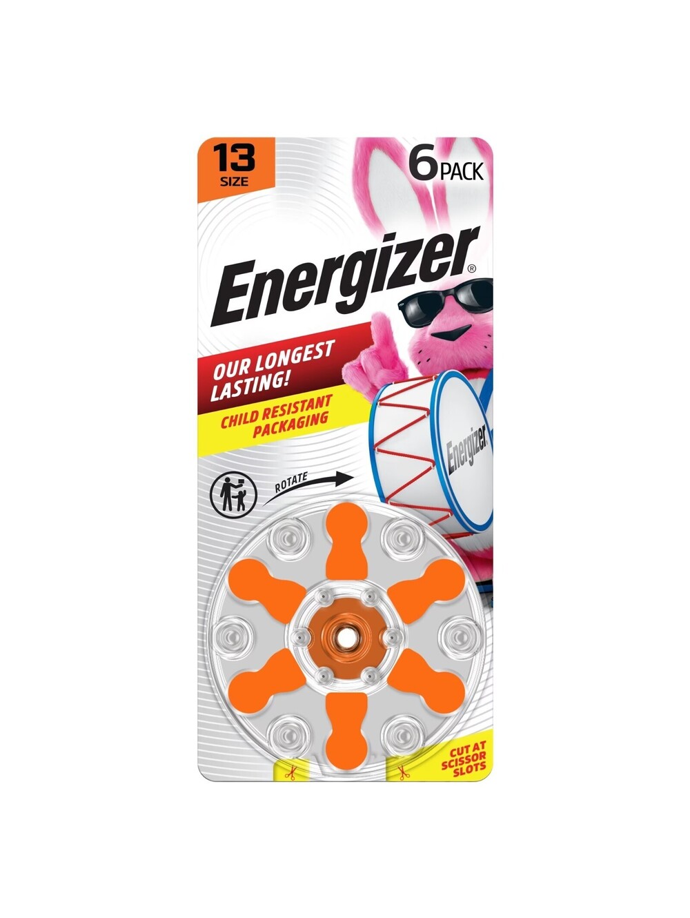Energizer Hearing Aid Batteries Size 13 Orange Tab 6 Pack 13CR-6ENRUS BB 2/29